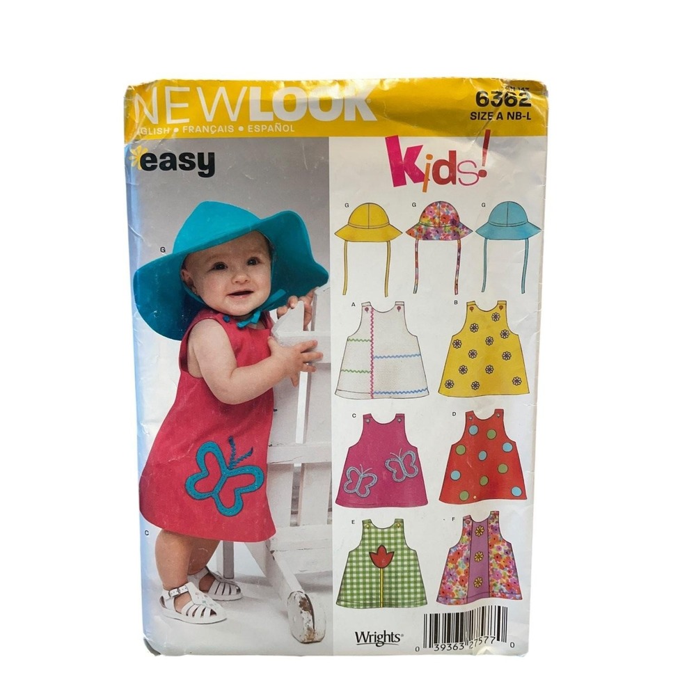 New Look 6362 Baby Dress & Hat Sewing Pattern Size Newborn- Large